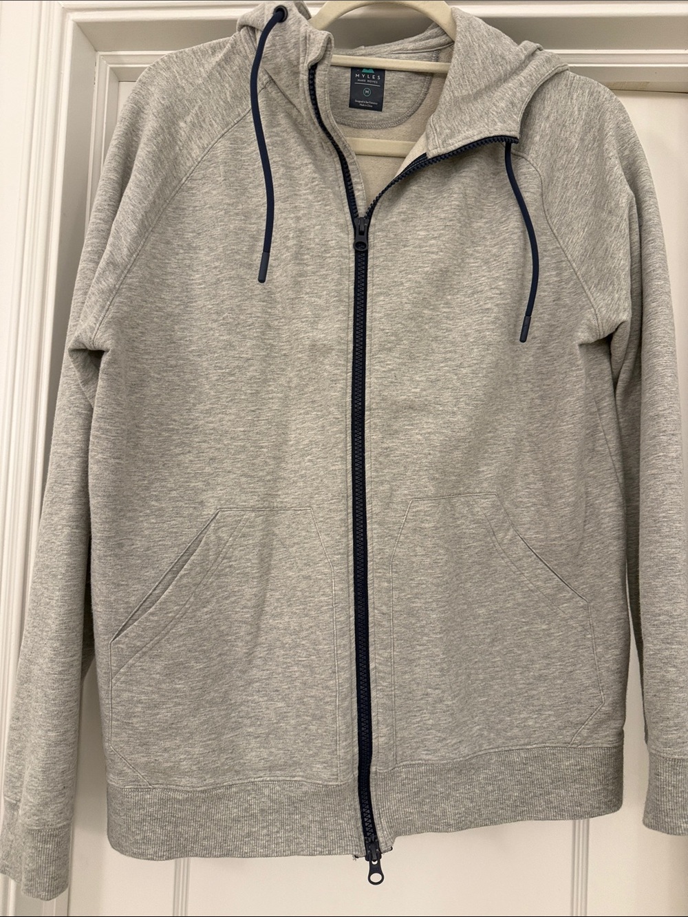 Lightweight Grey Zip Hoodie Jacket with Navy Trim